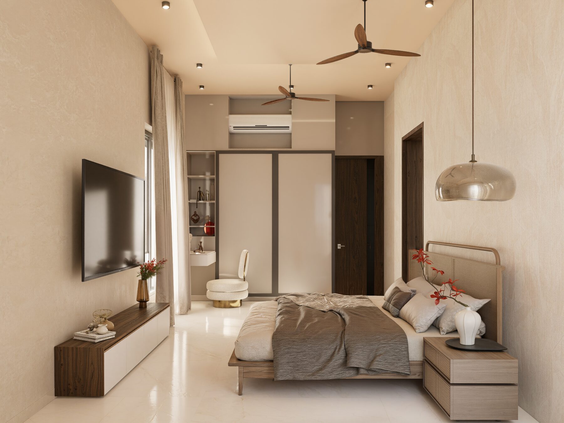 Bedroom render with wardrobe and dressing nook