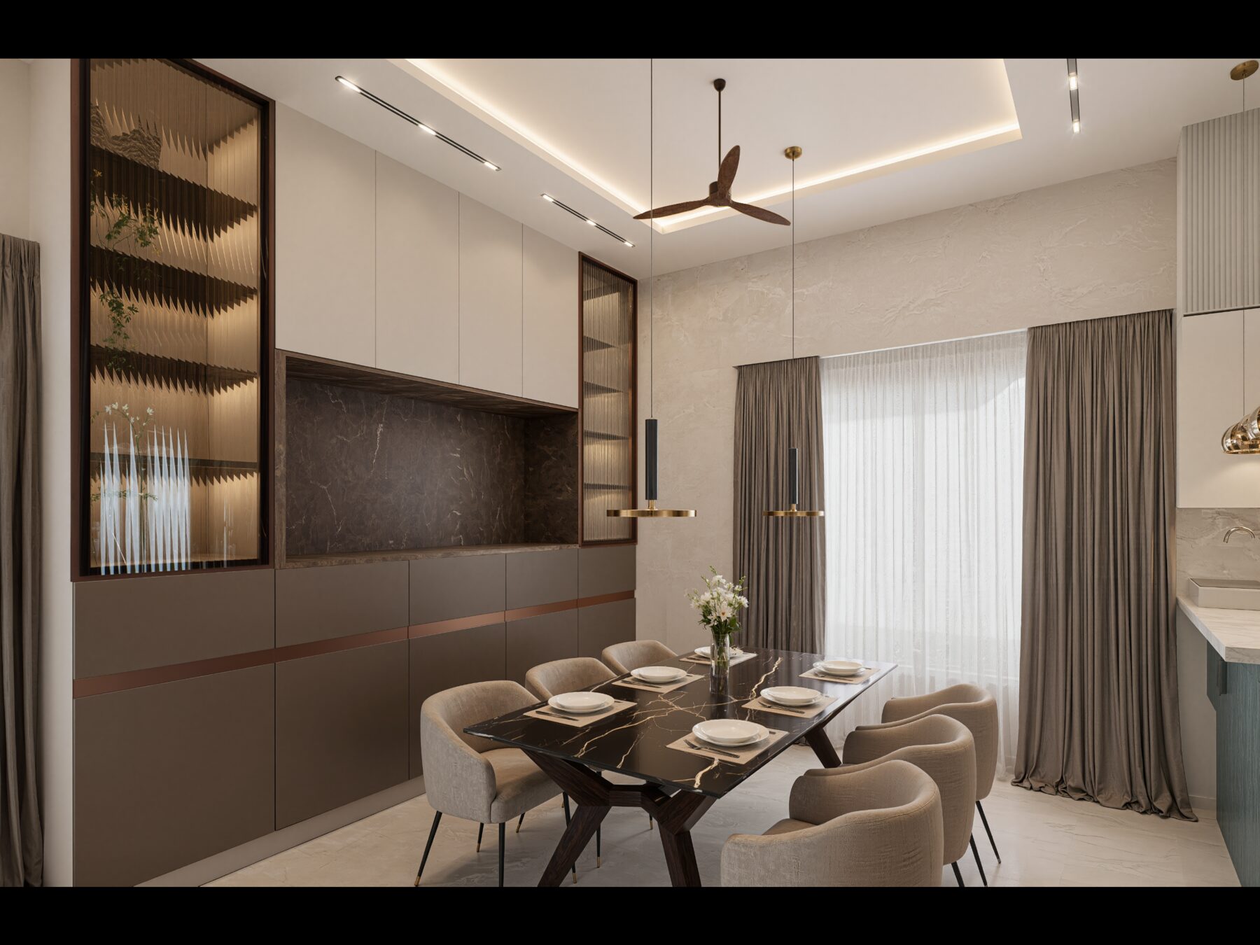 Dining room render with crockery display unit